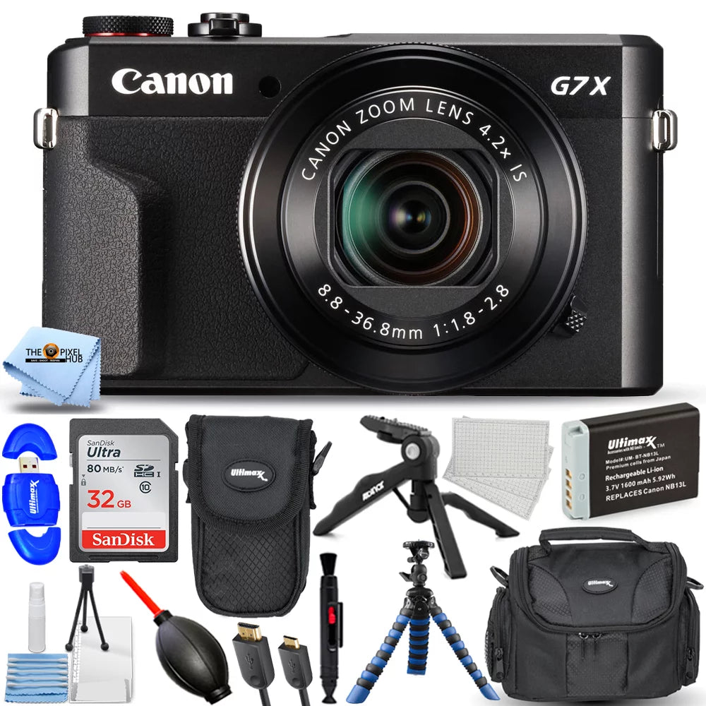 Canon PowerSizehot G7 X Mark II Digital Camera + EXT BATT + 32GB + Tripod Bundle