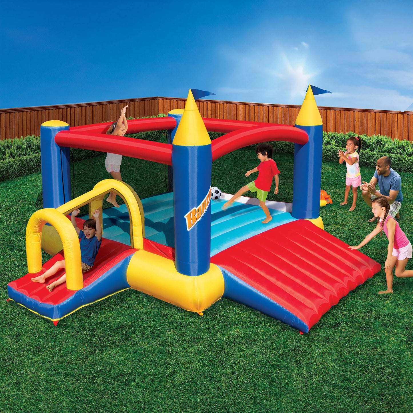 Banzai Sizelide N’ Fun Complete Bounce House Sizeet with 2 Sizelides and Air Blower