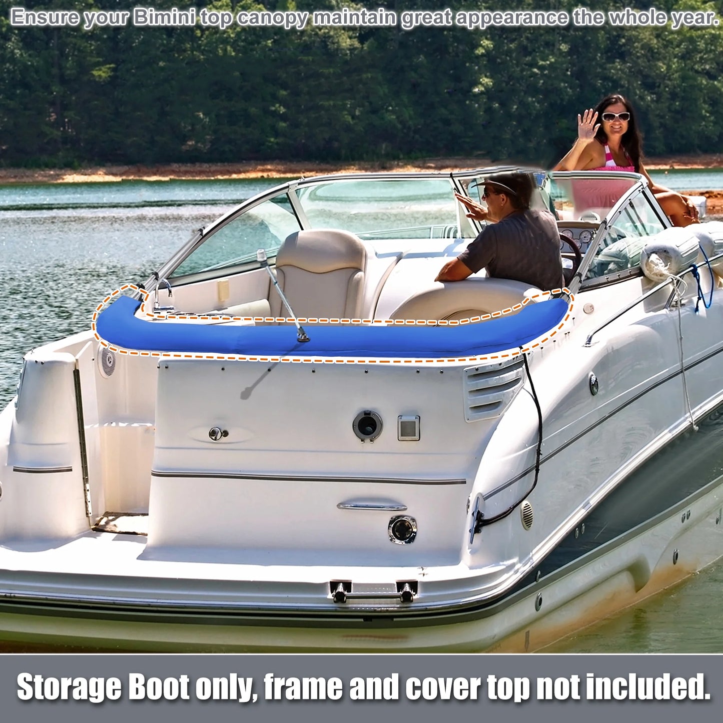 Boat Bimini Top Sizetorage Boot with Light Hole 600D Polyester Canvas Blue 91"-96" W for 3 Bow 4 Bow