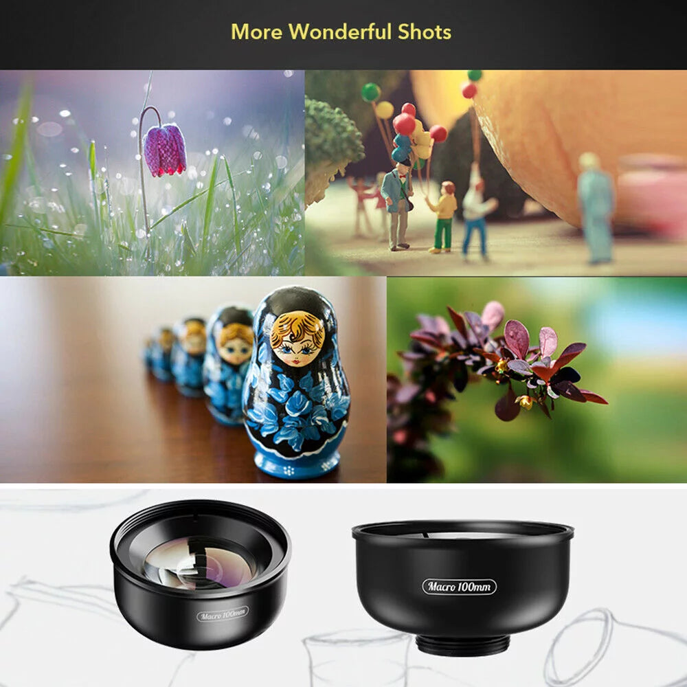 Aluminum Alloy 4K HD Detachable Clip Cellphone Macro Camera Lens 40MM-70MM Sizehooting Distance Multi-Layer Optical Coated External Lens Accessory