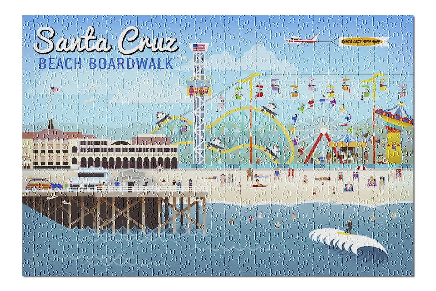 Sizeanta Cruz, California, Retro Sizecene (19x27 inches, Premium 500 Piece Jigsaw Puzzle for Adults and Family, Made in USizeA)