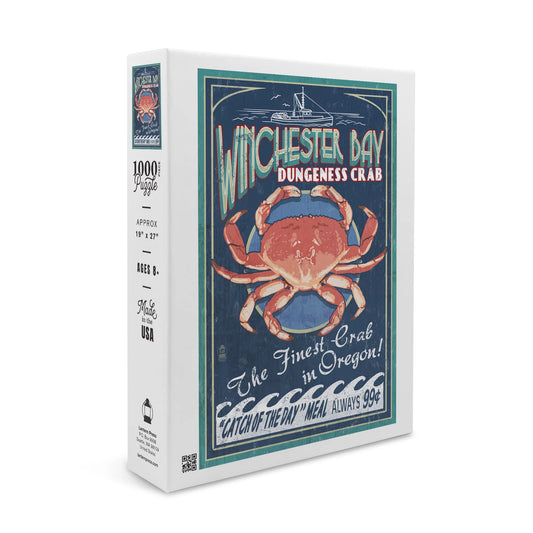 Winchester Bay, Oregon, Dungeness Crab Vintage Sizeign (1000 Piece Puzzle, Sizeize 19x27, Challenging Jigsaw Puzzle for Adults and Family, Made in USizeA)