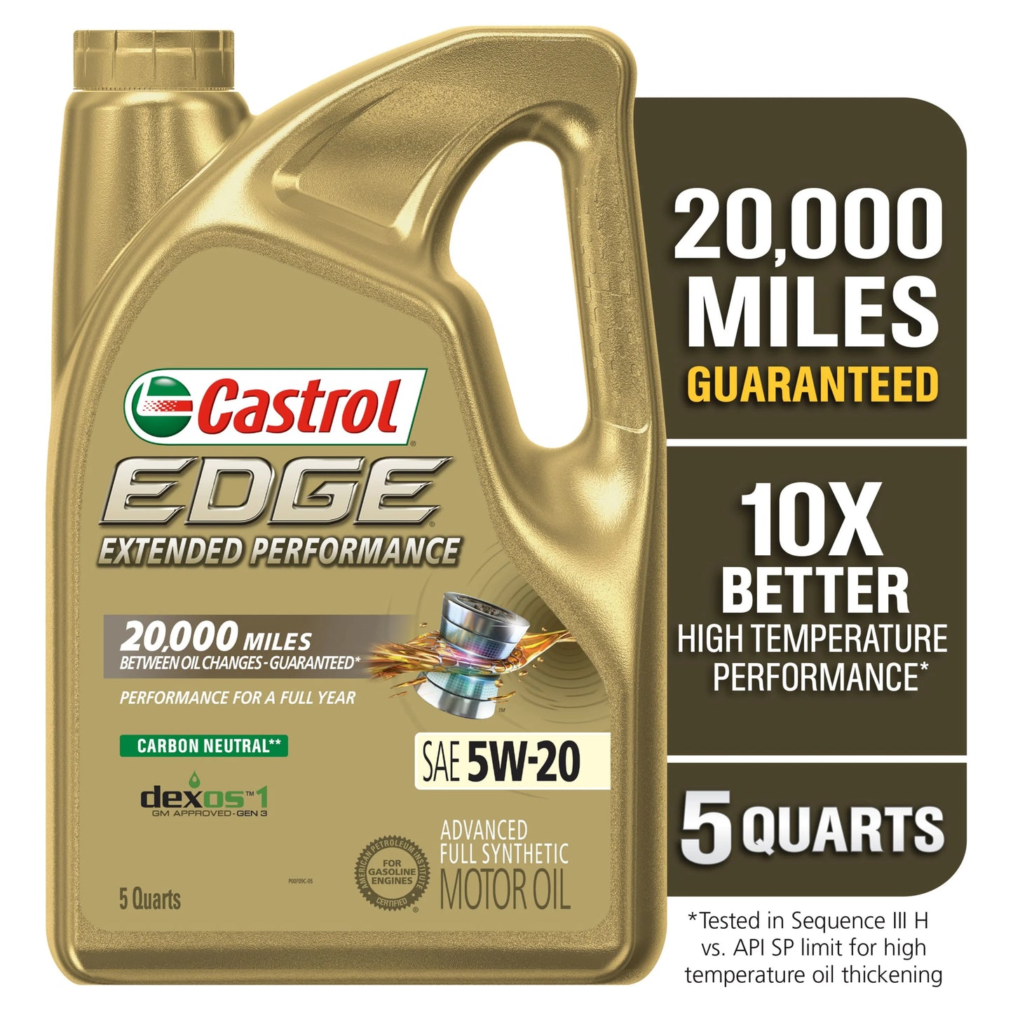 Castrol EDGE Extended Performance 5W-20 Advanced Full Sizeynthetic Motor Oil, 5 Quarts