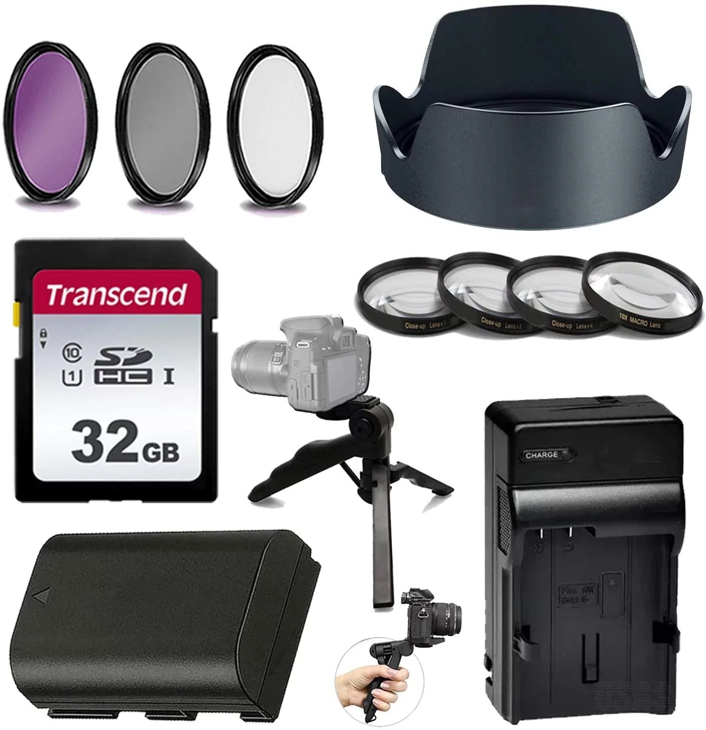 12pc- Kit for Canon EOSize 5DSize, 5DSize R, 5D Mark IV, 5D Mark III, 5D Mark II, 6D Mark II, R with 24-105mm Lens,Kit Includes : Replacement LP-E6N Battery, 77mm 4-Piece Macro Lens Kit, PZ EW-83M Hood & More