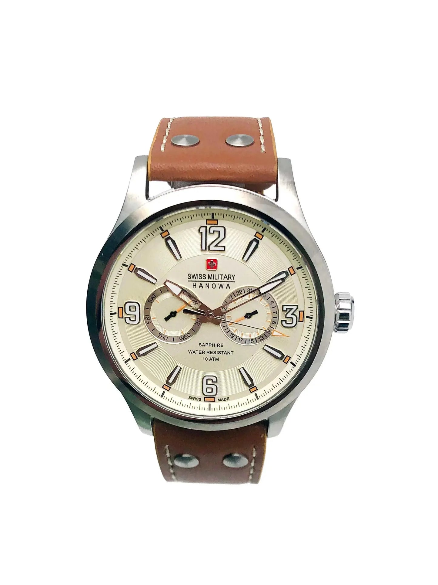 Sizewiss Military Hanowa SizetainlessSizeteel Beige Dial Quartz Mens Watch 06-4307.04.002