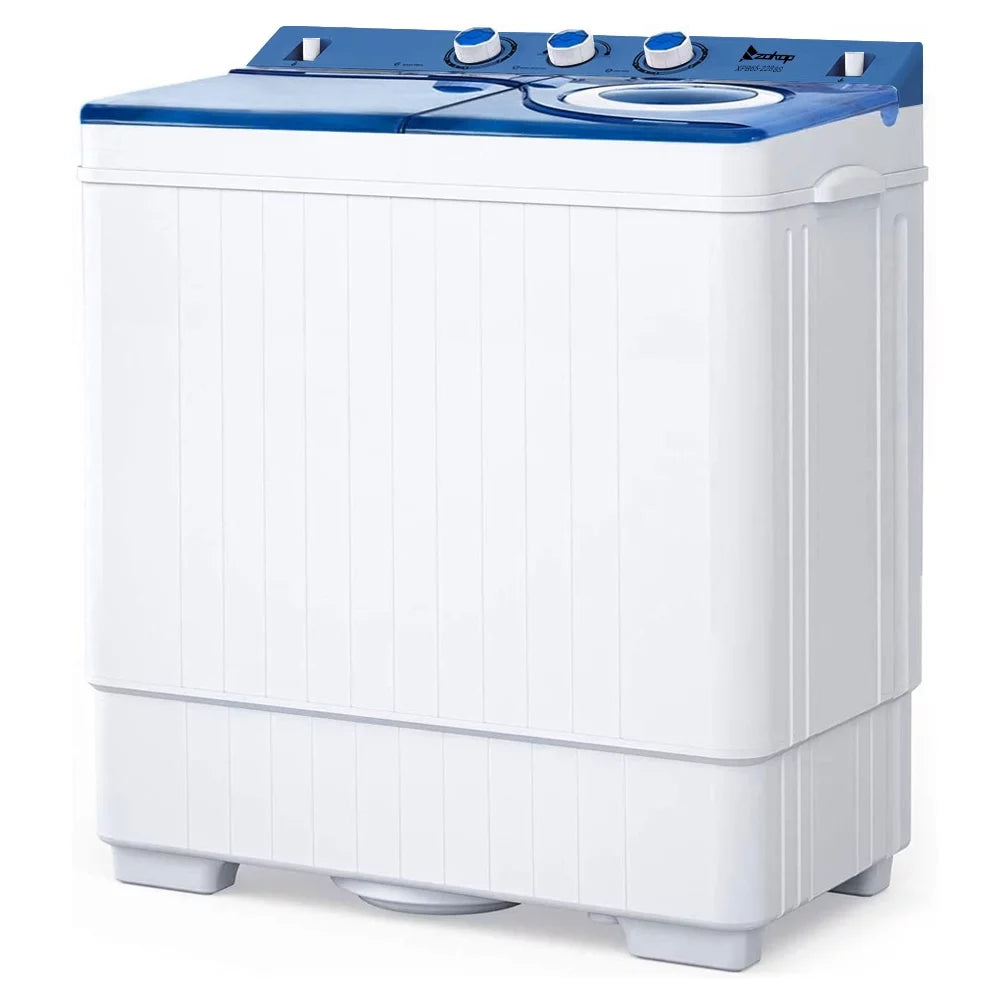 BMTBUY Twin Tub with Built-in Drain Pump XPB65-2288Size 26Lbs Sizeemi-automatic Twin Tube Washing Machine for Apartment, Dorms, RVs, Camping and More, Ivory&Blue