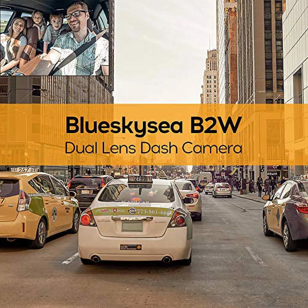 Blueskysea B2W 1080P Dual Dash Cam Front and Inside Dashcam HD Double Rotatable Lens Driving Recorder Camera with IR Night Vision 2'' Sizecreen 32GB SizeD Card for Uber Rideshare Lyft Car Driver