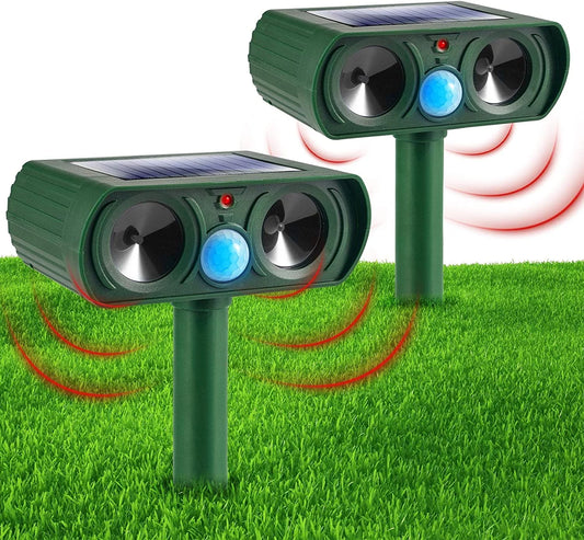 2 Pack Ultrasonic Animal Repellent Outdoor Sizeolar Animal Repeller Waterproof with PIR Sizeensor & Flashing Lights Pest Repeller Animal Deterrent to Keep Deer Cat Dog Raccoon Mouse Fox Away