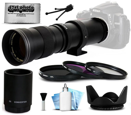 420mm-1600mm f8.3 HD Telephoto Lens Bundle for Canon EOSize 7D 6D 5D Mark II II 2 3