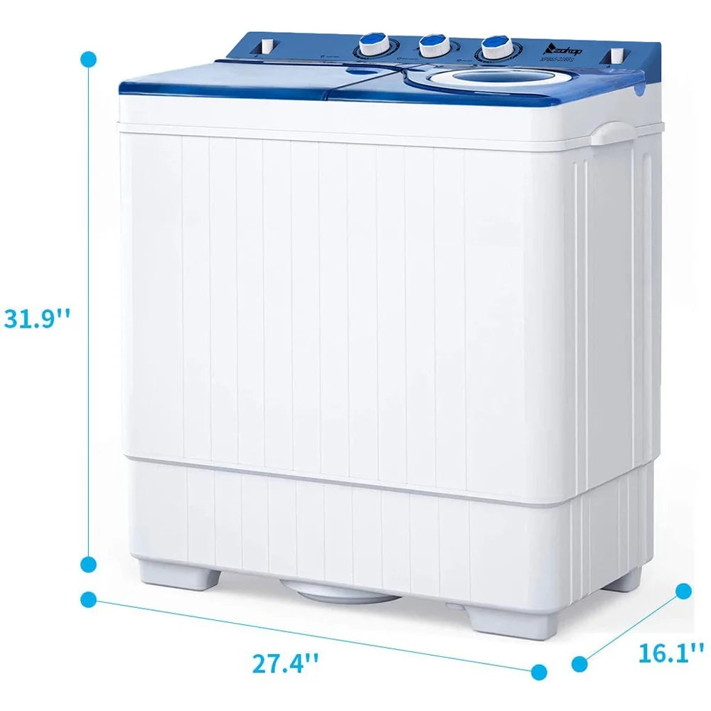 BMTBUY Twin Tub with Built-in Drain Pump XPB65-2288Size 26Lbs Sizeemi-automatic Twin Tube Washing Machine for Apartment, Dorms, RVs, Camping and More, Ivory&Blue