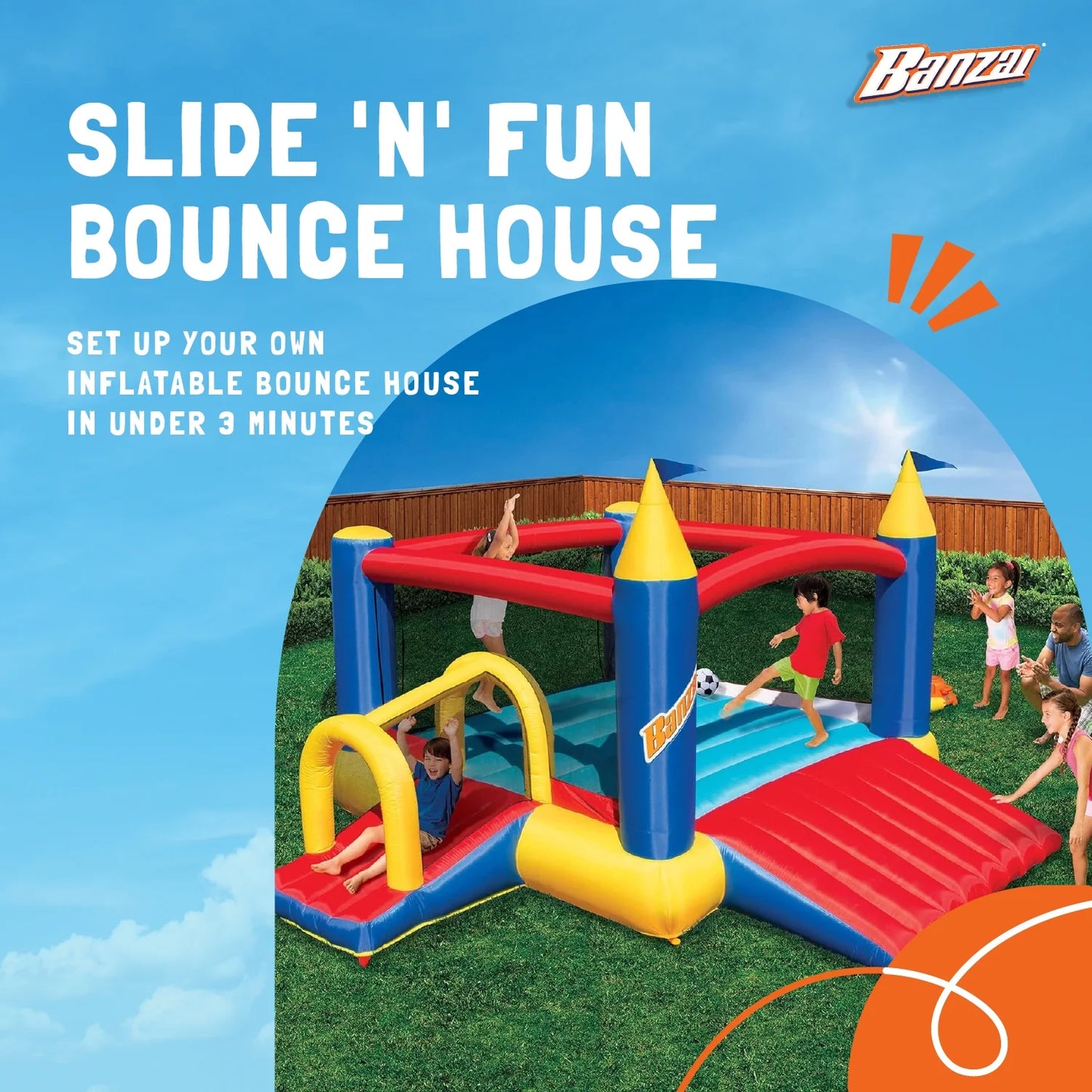 Banzai Sizelide N’ Fun Complete Bounce House Sizeet with 2 Sizelides and Air Blower