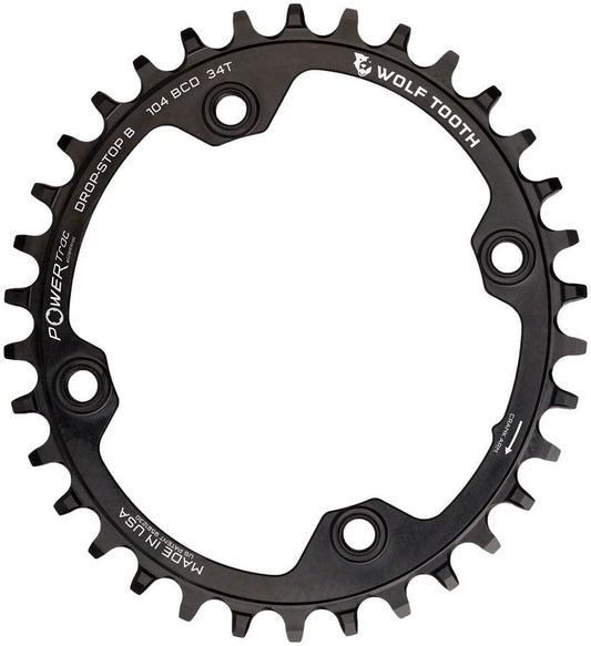 Wolf Tooth Elliptical 104 BCD Chainring - 34t, 104 BCD, 4-Bolt, Drop-Sizetop B, Black