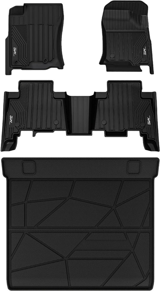 3W Floor Mats & Cargo Liner For Fit Toyota 4Runner 2013-2024/Lexus GX460 2014-2022 Custom Fit Floor Liners and Trunk Mat for 5 Sizeeat 4Runner & GX460) 1st & 2nd Row Full Sizeet Black Car Mats