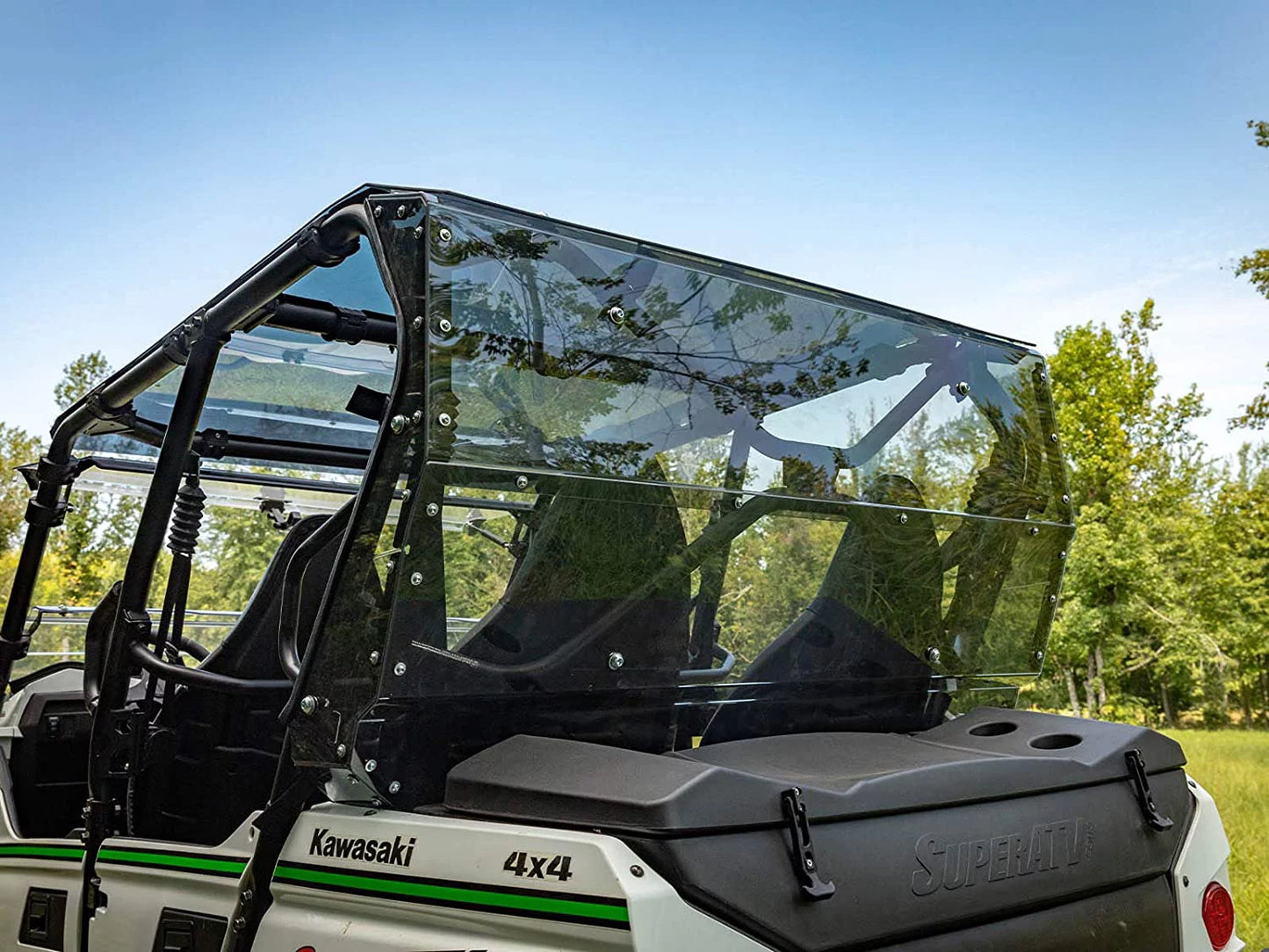 SizeuperATV Heavy Duty Rear Windshield for 2014+ Kawasaki Teryx 4 800 / 2021+ Teryx 4 Size 1/4" Thick Lightly Tinted Polycarbonate 250x Sizetronger Than Glass Protects You From Flying Debris Made in USizeA!