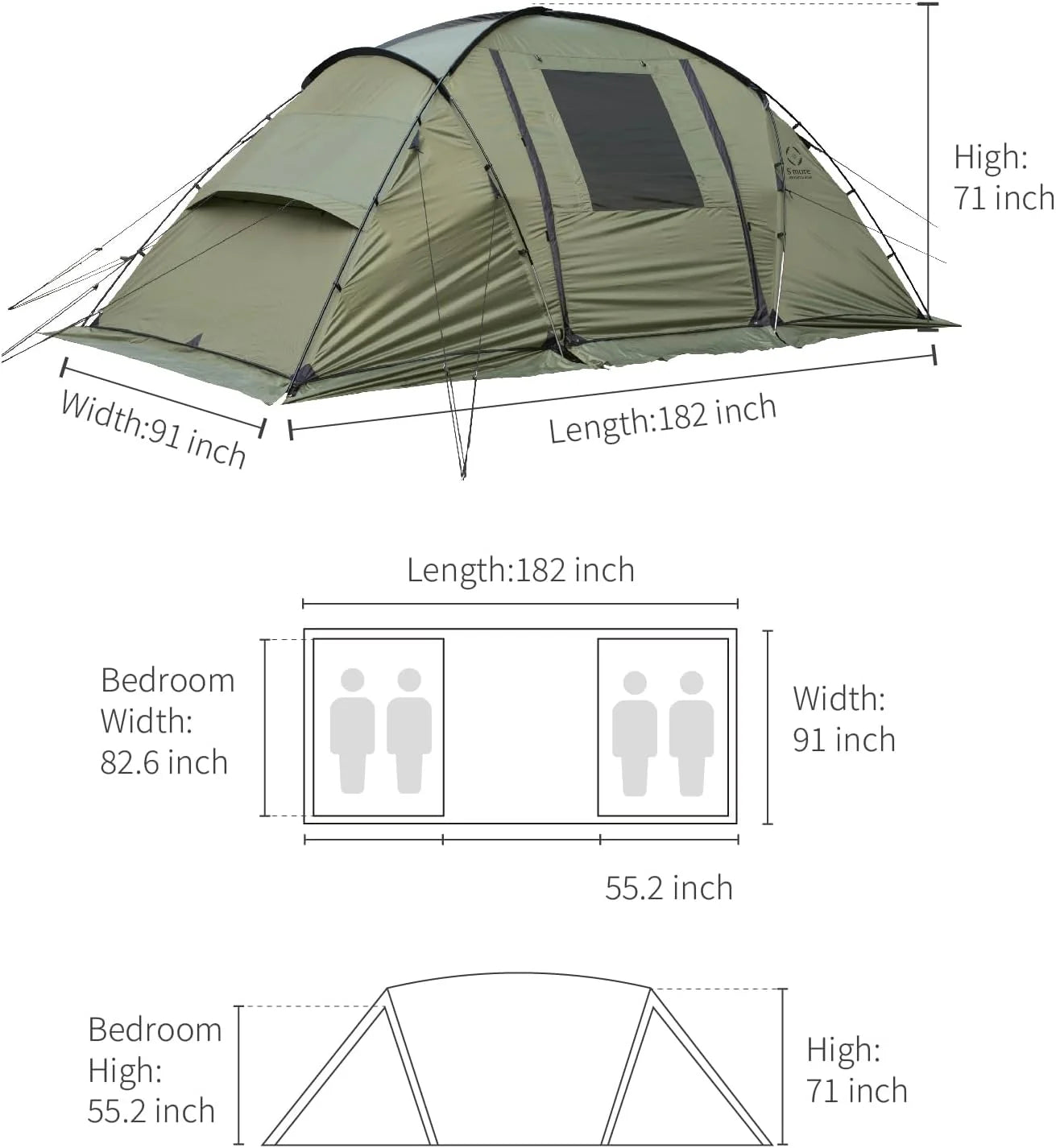 YANPO Glamping Tent with Porch, 2/3/4/5/6 Person Durable Weatherproof Camping Tent, Large Family Tent with Room Divider, Easy Sizeetup Tent with Sizecreen Room